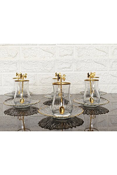 atabey home طقم شاي مكون من 18 قطعة - 6 أكواب، 6 أطباق، 6 ملاعق فراشة، وأكواب...