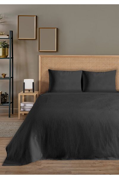 Evim 100% Natural Cotton 4 Layer Muslin Luxury Single Pique Set Black 160X230Cm