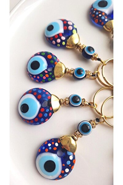 Svc Aksesuar هدية 10 قطع سلسلة مفاتيح مطرزة بالعين الشريرة مقاس 9.5 سم