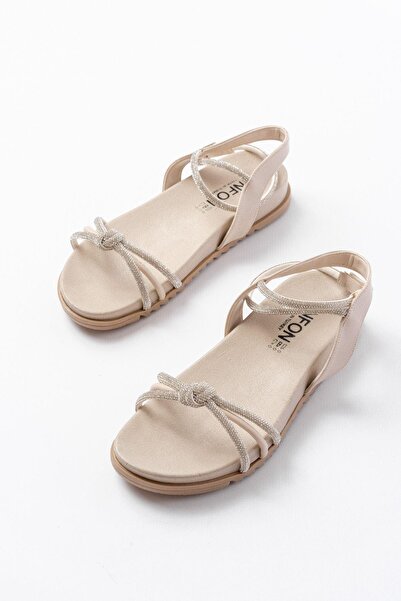 Aymood 1001-1120 Μπεζ Ασημί Πέτρα Καθημερινά Γυναικεία Σανδάλια