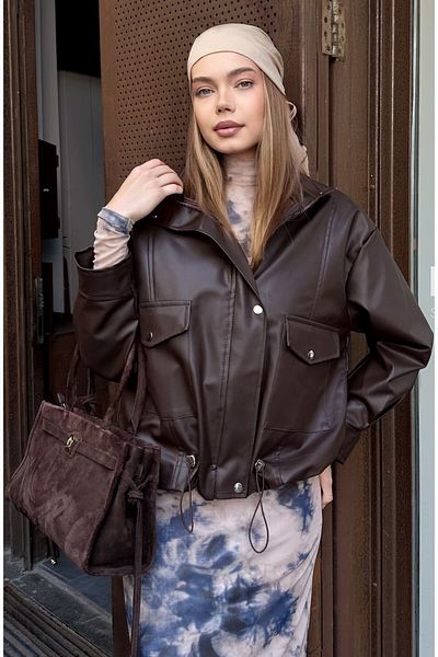 moda armanc Faux Leather Oversize Bomber Jacket