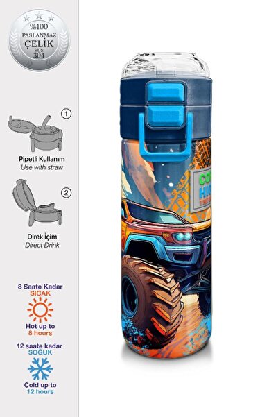 Coral High Kids Turuncu High Wheels Truck Desenli Pipetli ve Direkt İçim Çeli...
