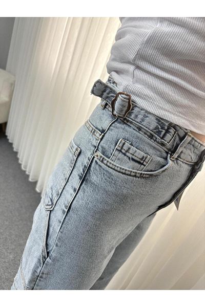 Shield Life Alley Karyıkama Double Belted Apoletli̇ Women's Jeans Plus Quality
