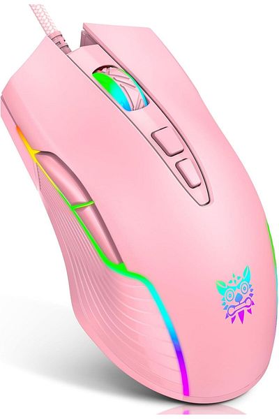 Generic Light Pink RGB Wired Gaming Mouse 6400 DPI Ergonomic USB Computer Mouse for PC & Laptop