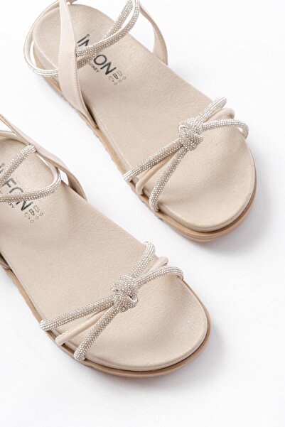 Aymood 1001-1120 Μπεζ Ασημί Πέτρα Καθημερινά Γυναικεία Σανδάλια