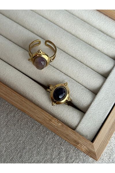ringbox Light Purple Stone Steel Tarnish-Free Ring