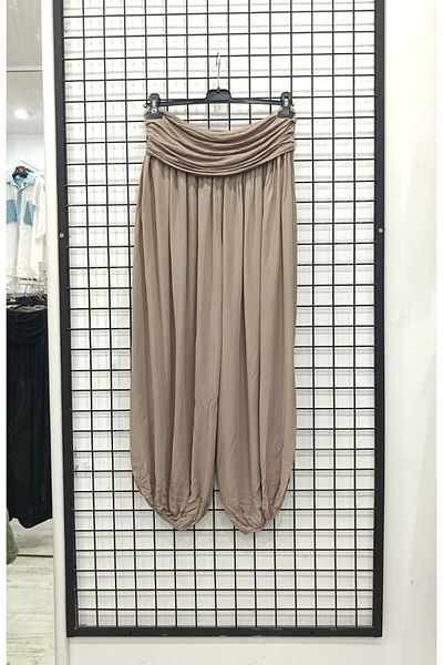 Butik Şans Elastic Waist Viscose Fabric Solid Color Baggy Trousers