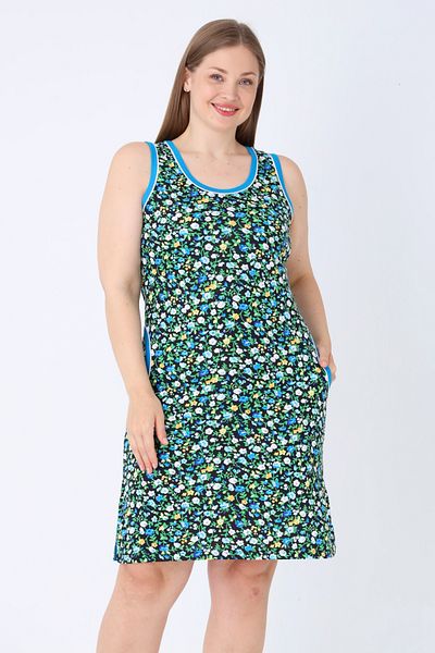 İntensive Floral Patterned Piping Cotton Pocket Strap Women's Plus Size Dress