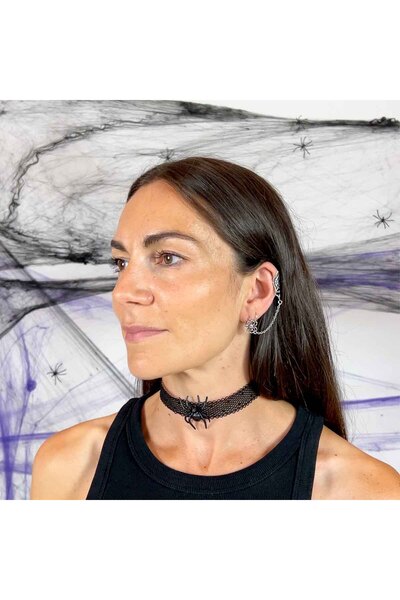 Flying Tiger Copenhagen Örümcek Ağı Kıkırdak Sıkıştırmalı Zincirli Küpe