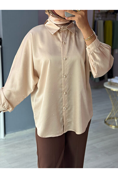 HERMANAS BUTİK Pırıltılı Saten Gömlek