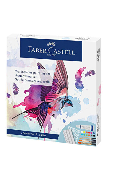 Faber Castell Suluboya Seti 18 Parça: 12 Tüp, 4 Fırça, Palet Şablon Hediyeli, Yoğun Ve Canlı Renkler