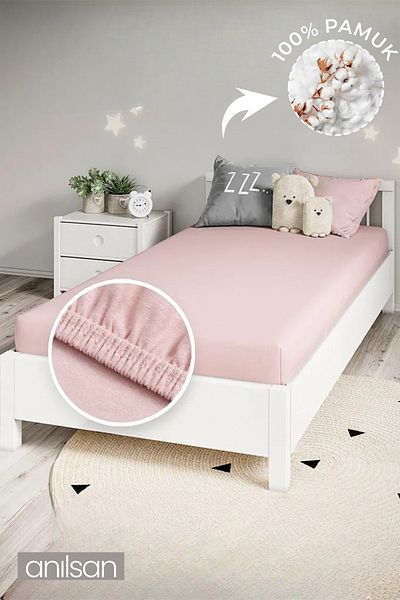 Anılsan 100% Cotton Plain Powder Baby Fitted Sheet + Pillowcase