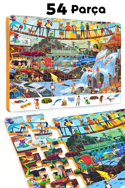 EVAKANCA 54 Parçalı Ara-Bul Kalın Çocuk Puzzle Yapboz Turistik