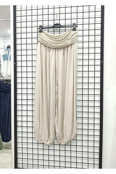 Butik Şans Elastic Waist Viscose Fabric Solid Color Baggy Trousers