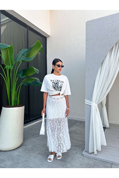 ESRAHELVACI Fusta din dantelă cu detaliu evazat