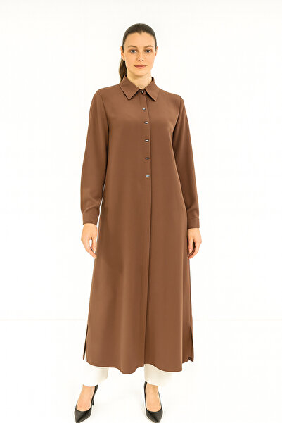 PERFECT 1552-1 ÖNDEN GİZLİ DÜĞMELİ KOL UCU MANŞETLİ A KESİM GİY-ÇIK KREP KAP #05-25#