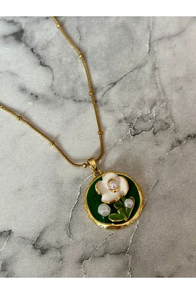 Akiha Aksesuar Vintage Plate Floral Embossed Necklace