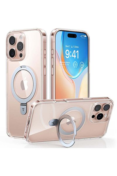 TORRAS جراب مغناطيسي شفاف مع حامل لهاتف iPhone 16 Pro Max