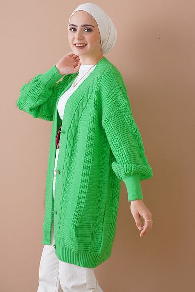 Merterium Women's Hijab Long Knitwear Cardigan Green 1048