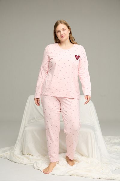 Siyah İnci Розов шарен комплект пижама Curve Plus Size Oversized от памук 25240763