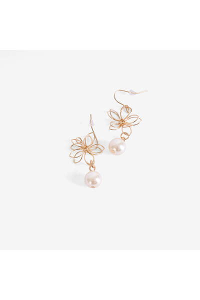 Flying Tiger Copenhagen İnci Detaylı Çiçekli Sallantılı Gold Küpe