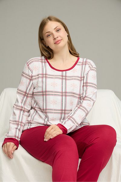 Siyah İnci Plaid Curve Large Size Oversize Cotton Pajamas Suit25240838