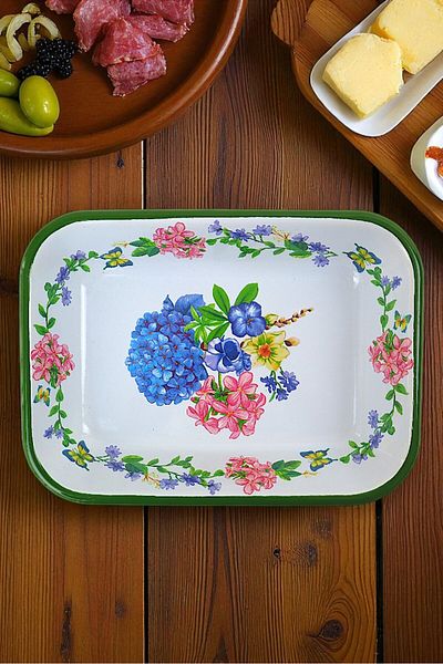 İnci Emaye No. 22 Enameled Square Plate Appetizer Breakfast Camping Picnic