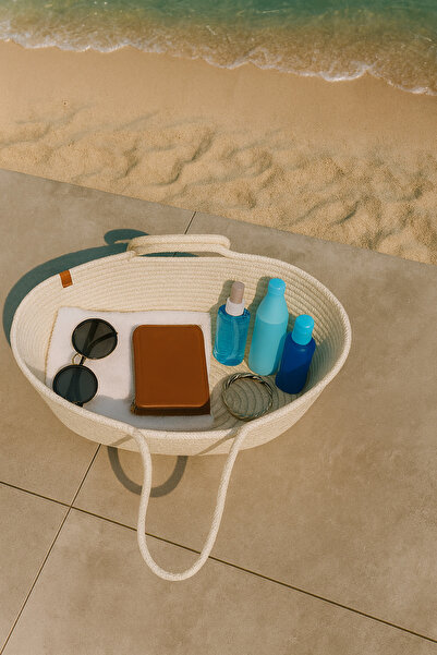 Efuliz Home Jute Straw White Color Beach Bag, Daily Short Handle Shoulder Bag, Handmade Natural Trend Bag