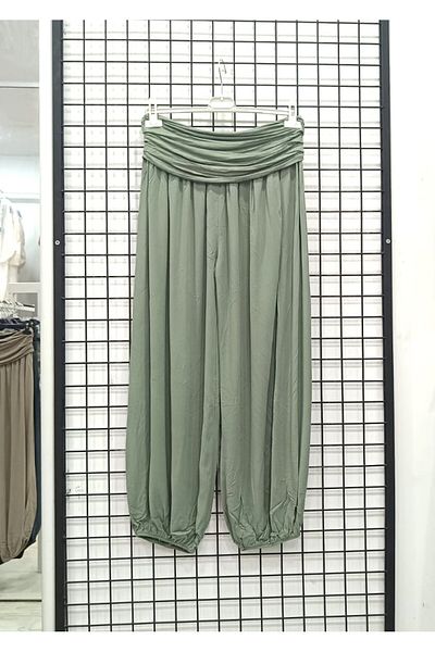 Butik Şans Elastic Waist Viscose Fabric Solid Color Baggy Trousers