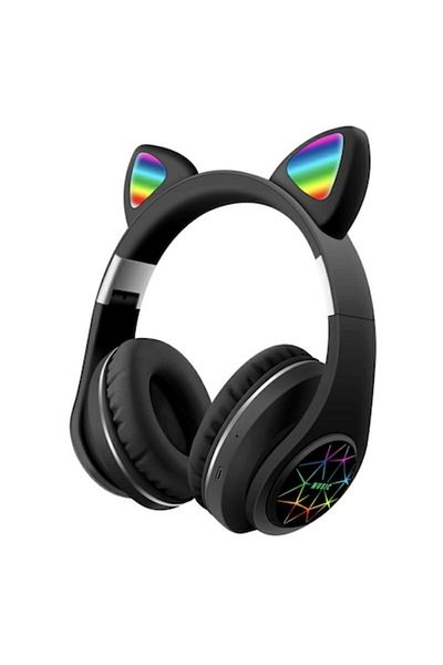 Bibilel Wireless Headphones with Cat Ears, Bluetooth 5.0, Black with Multicolor Lights, ATX-BBL4162