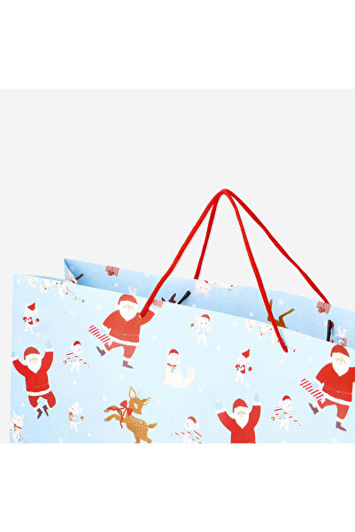 Flying Tiger Copenhagen Noel Baba ve Geyik Desenli Mavi Hediye Çantası