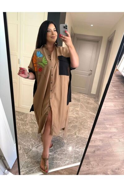 Ferdanur Başaran Oversize Pamuklu Kelebek Detaylı Kadın Gömlek Elbise