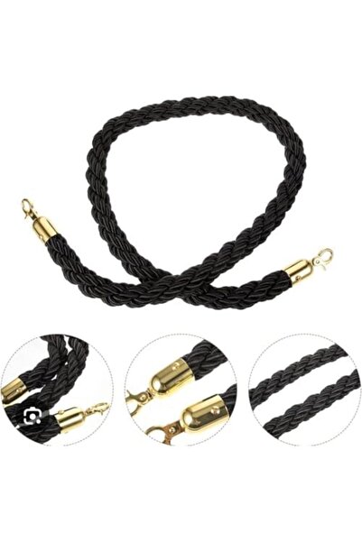 Generic Braided Stanchion Rope, Black Twisted Cord with Gold Clasps, Queue Line Barrier