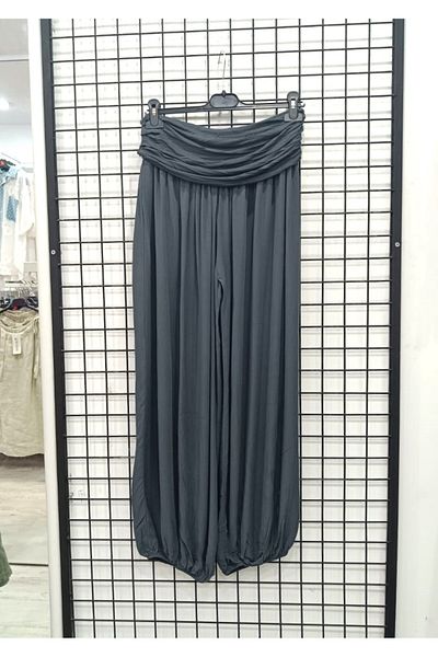 Butik Şans Elastic Waist Viscose Fabric Solid Color Baggy Trousers