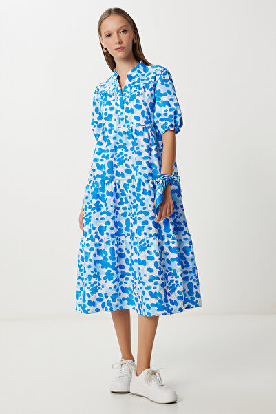 Lovelyİstanbul Καλοκαιρινό υφαντό φόρεμα με μοτίβο LFG0060 ΜΠΛΕ ΛΕΥΚΟ