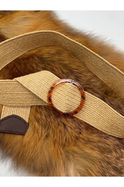 ASLIHAN KEMER Bitter Brown Buckle Elastic Women's Straw Belt