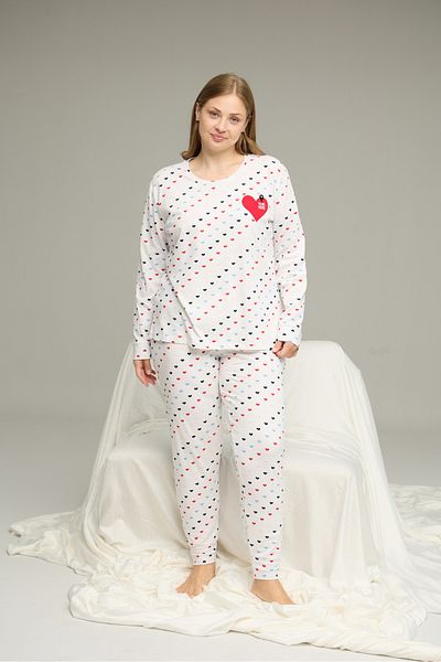 Siyah İnci White Pattern Curve Large Size Battal Size Cotton Pajamas Suit25240771