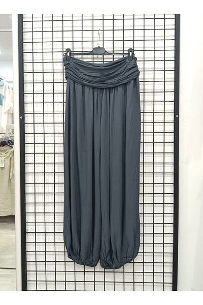 Butik Şans Elastic Waist Viscose Fabric Solid Color Baggy Trousers