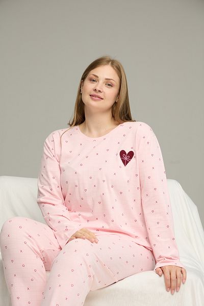 Siyah İnci Розов шарен комплект пижама Curve Plus Size Oversized от памук 25240763