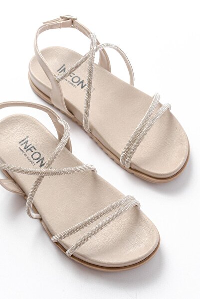 Aymood 1001-1105 Μπεζ Ασημένια Πέτρα Καθημερινά Γυναικεία Σανδάλια