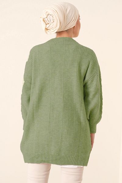 Merterium Women's Hijab Long Knitwear Cardigan H.Green 1048