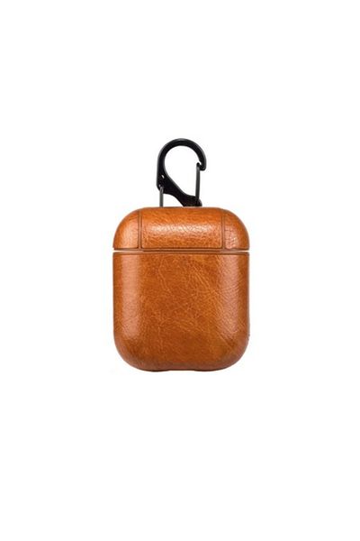Bibilel Leather support case for headphones compatible with Apple AirPods, Light Brown