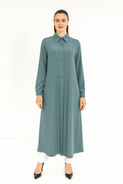 PERFECT 1552-1 ÖNDEN GİZLİ DÜĞMELİ KOL UCU MANŞETLİ A KESİM GİY-ÇIK KREP KAP ...