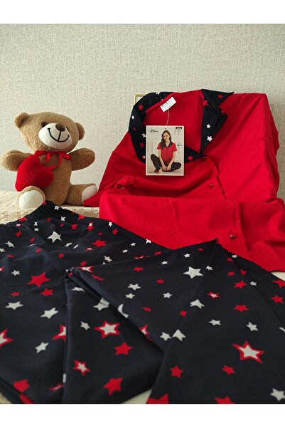 Mihra Milan Kumaş Önü Düğmeli Kısa Kollu Kadın Pijama Takımı S/M - L - XL - XXL