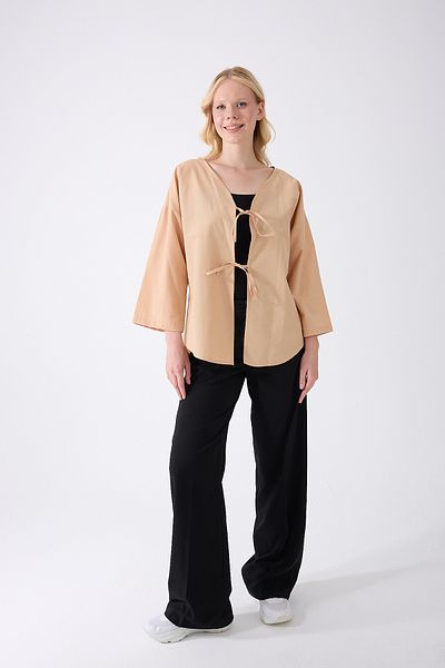 fumel women's clothing Beige Kimono Tunic Oversize with Bag on the Front