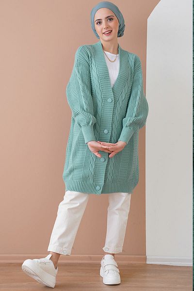Merterium Tricoturi lungi Hijab pentru damă Cardigan Mint 1048