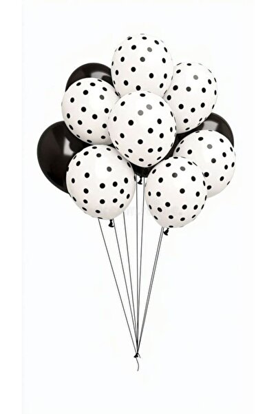 MERİ PARTİ BEYAZ ÜZERİ SİYAH PUANTİYE BALON GÖRSELDEKİ RENKLERDE 10 ADET BALO...