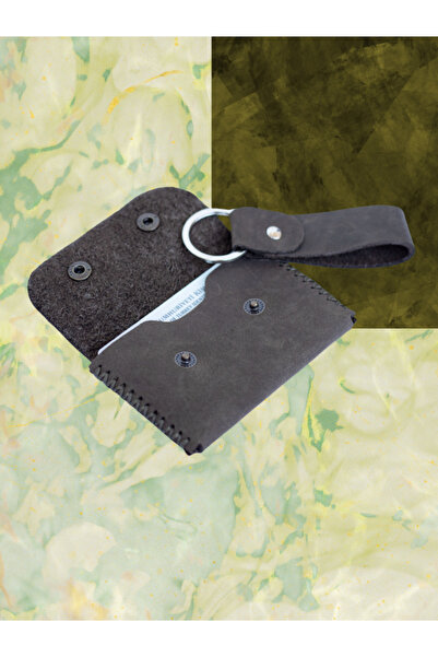 OLDSO Genuine Leather Snap Fastener Minimal Card Holder Wallet (Single Eye Keychain Gift)