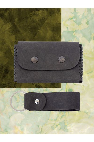 OLDSO Genuine Leather Snap Fastener Minimal Card Holder Wallet (Single Eye Keychain Gift)
