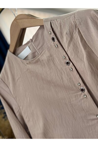 BENAHOLL Melyla Kuşgözlü Yandan Bağlamalı Bolerolu Elbise-KN9748 Vizon